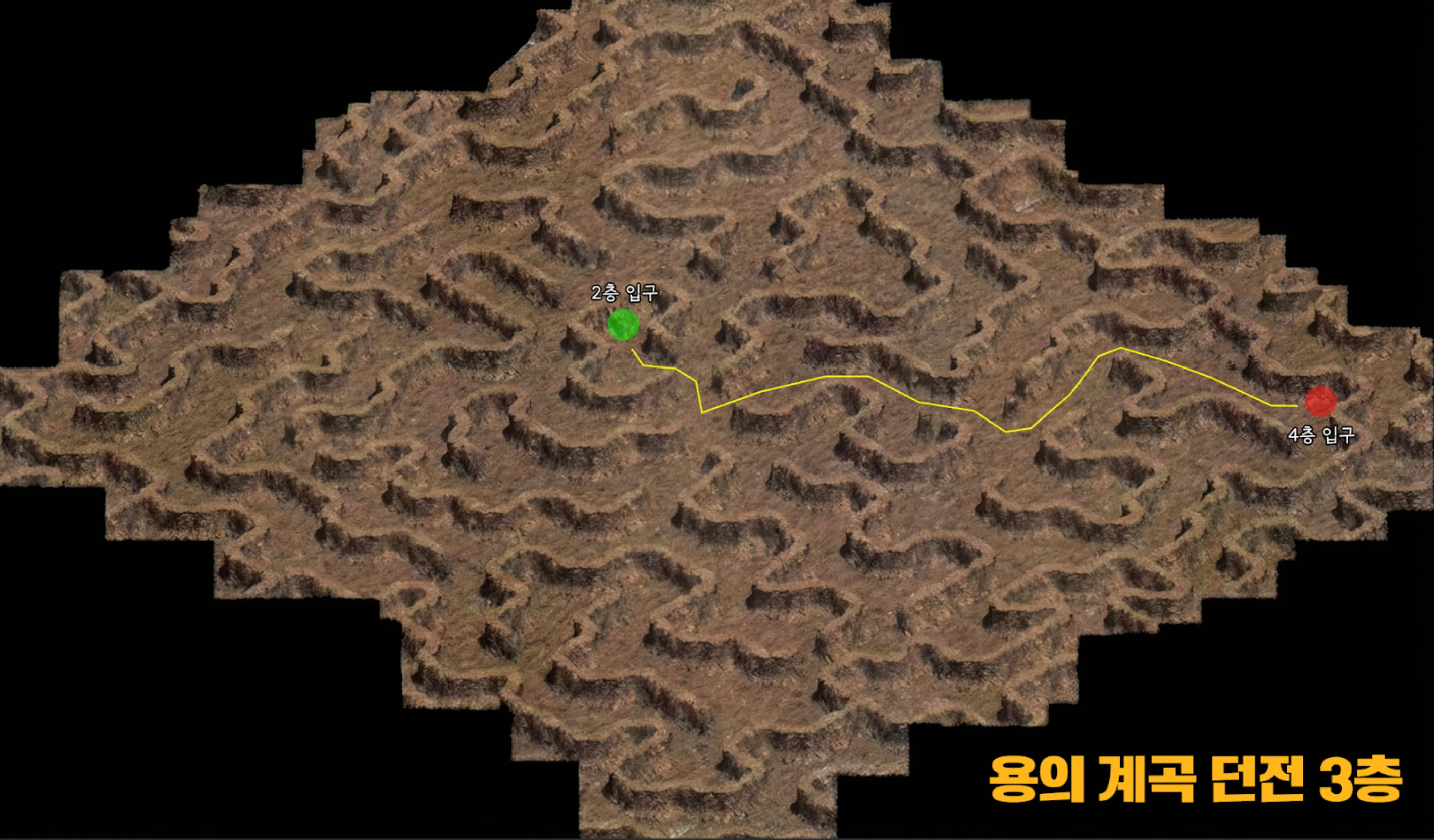 龍之谷地監 3 樓地形圖,標示本樓層樓梯位置與通行路線。